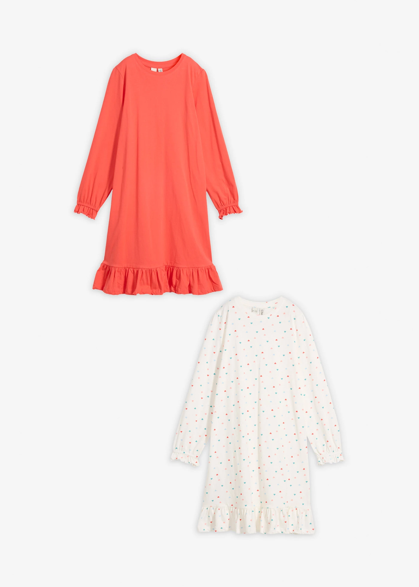 Lot de 2 chemises de nuit en coton doux • écru imprimé + capucine • Boutique bonprix