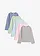Lot de 5 T-shirts manches longues 100% coton, Couleur: roseau clair + bleu poudré + rose cristal + bleu mat + gris clair chiné