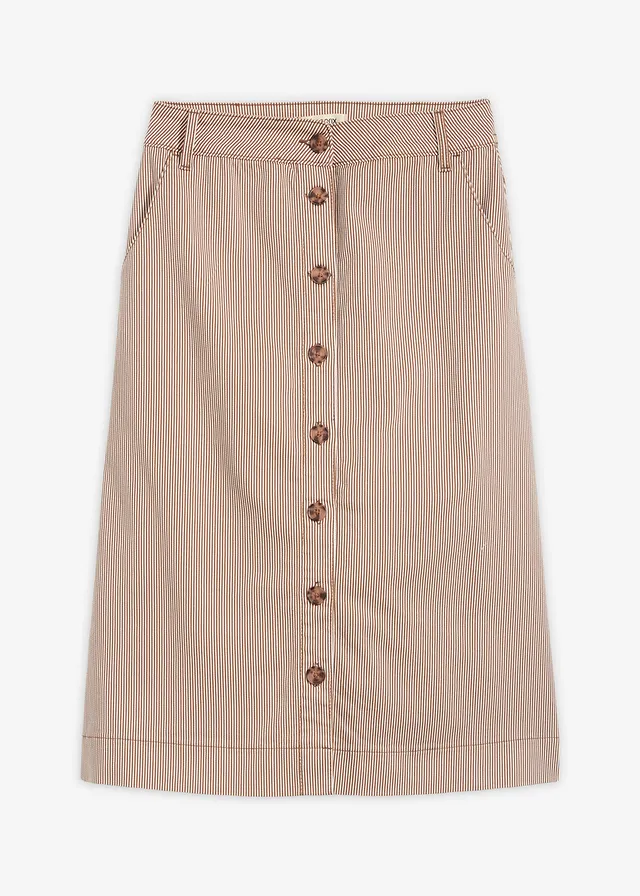 Gestreepte midirok, Kleur: kastanjebruin-wolwit gestreept