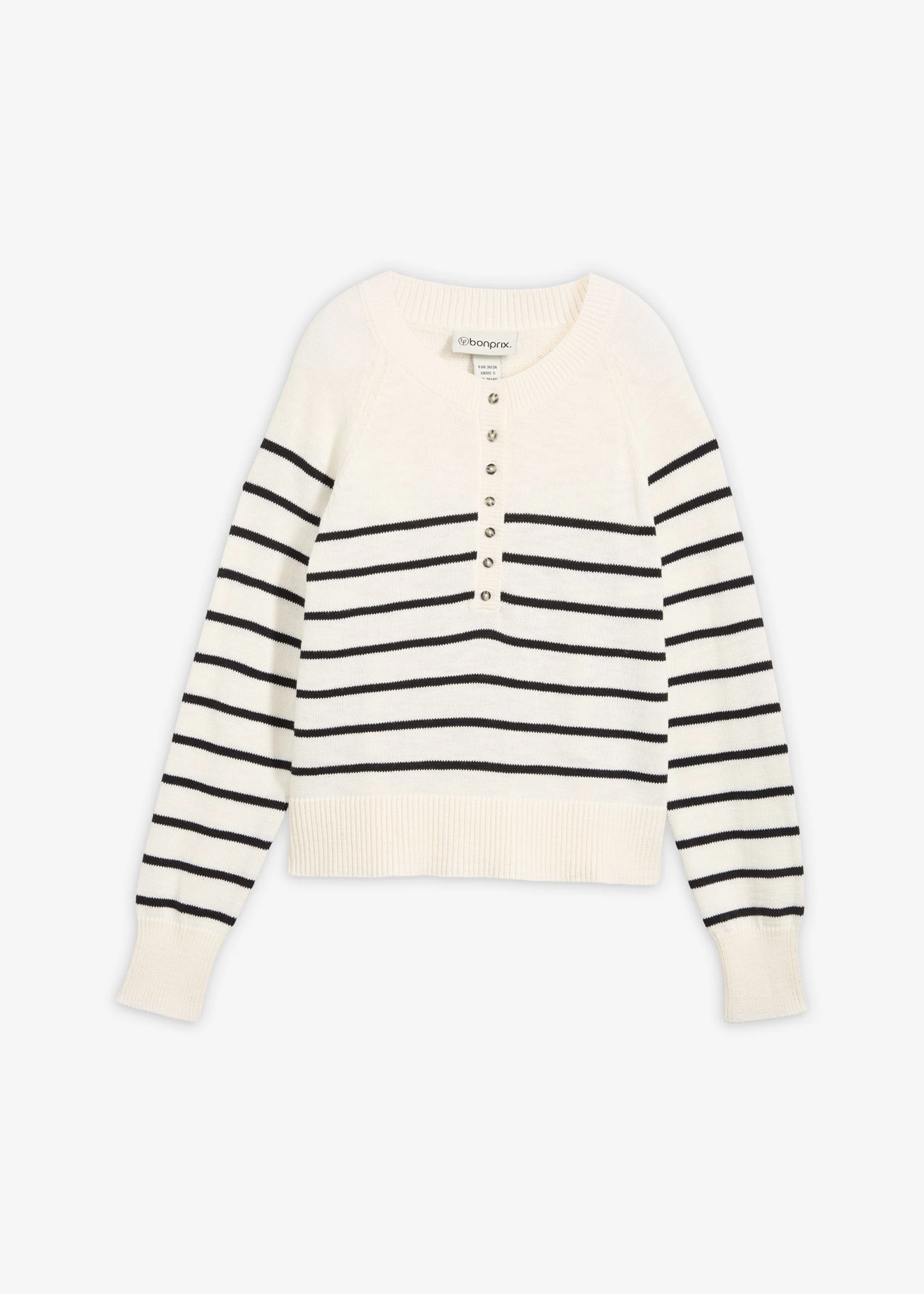 Pulover din bumbac 100% • alb perlat-negru cu dungi • magazin bonprix