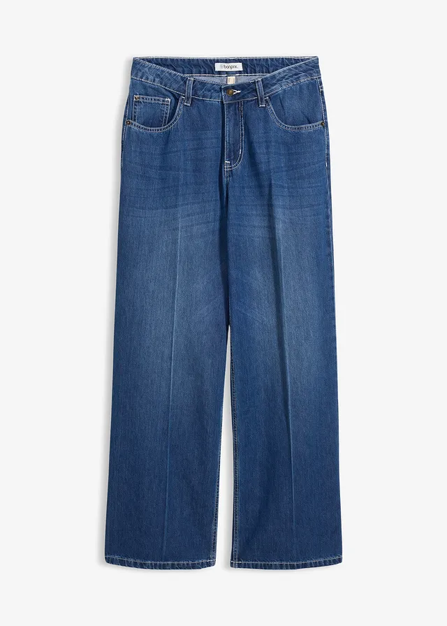 Jean large taille mi-haute, Couleur: bleu denim used