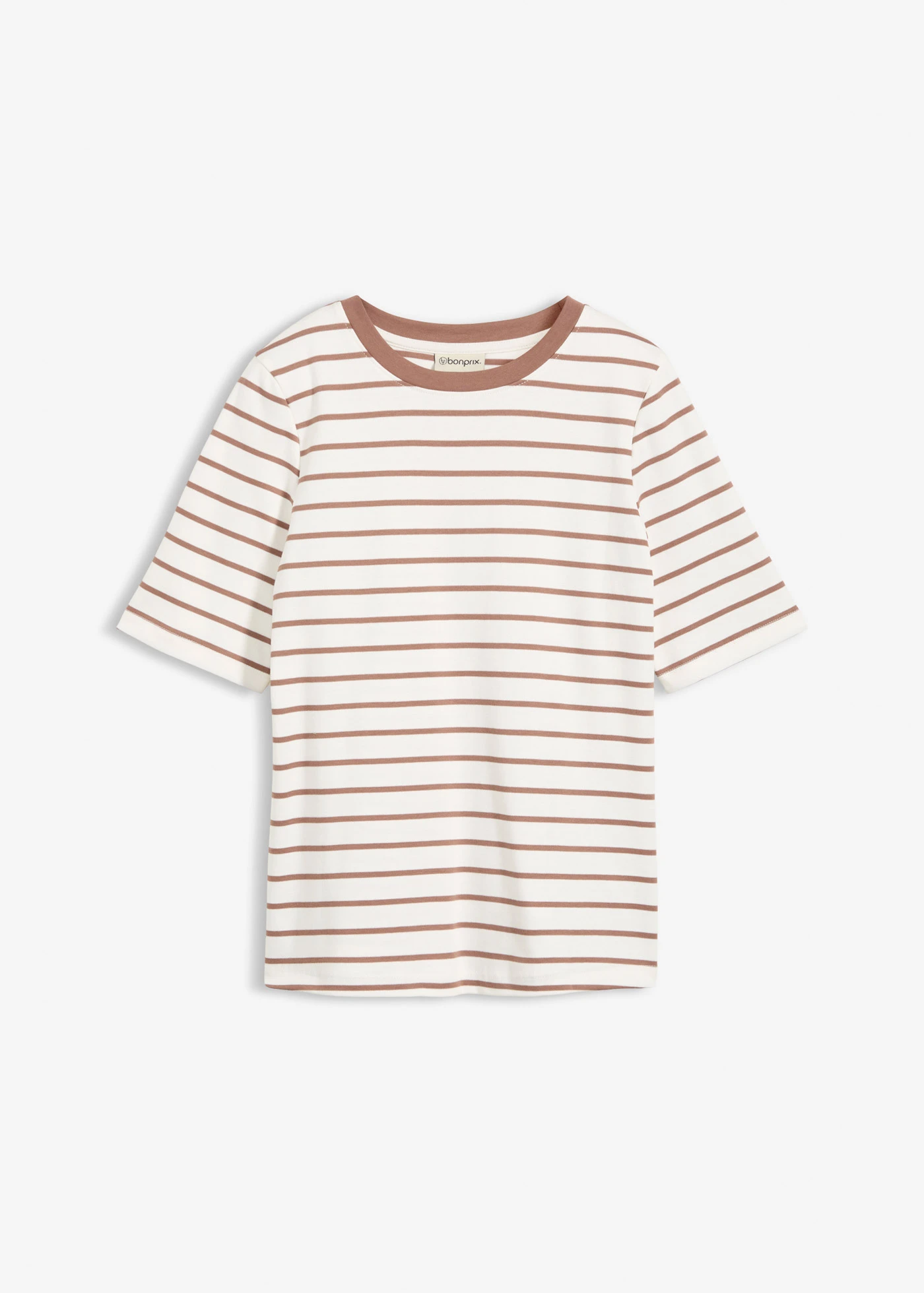 Tricou din bumbac organic 100% greu • ecru/maro castaniu dungat • magazin bonprix