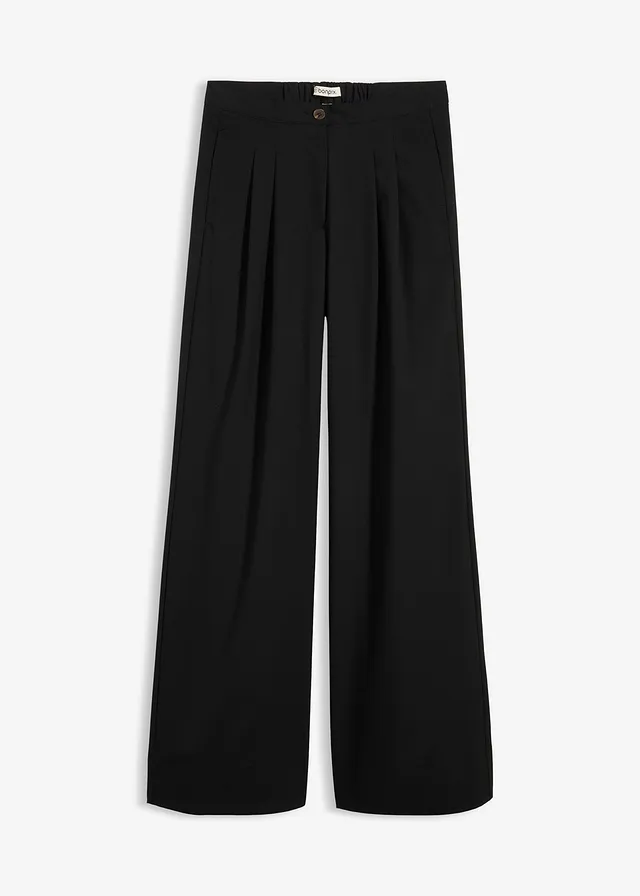 Pantalon à pinces et taille élastiquée, Couleur: noir