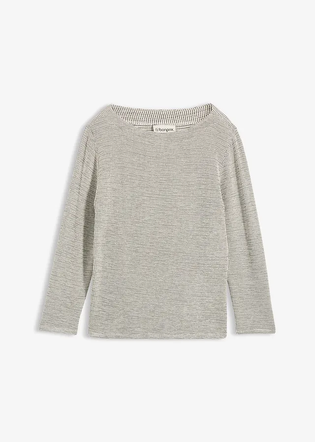 T-shirt doux, Couleur: blanc cassé/noir carreaux