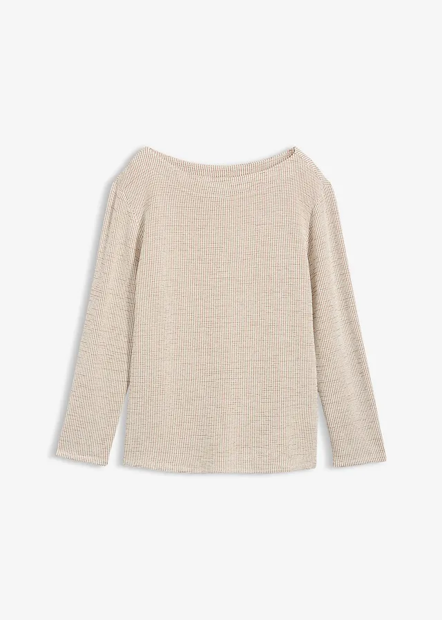 T-shirt doux, Couleur: blanc cassé-marron carreaux