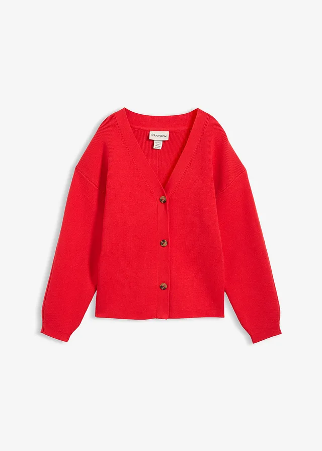 Gebreid vest in een katoenmix, Kleur: aardbeirood