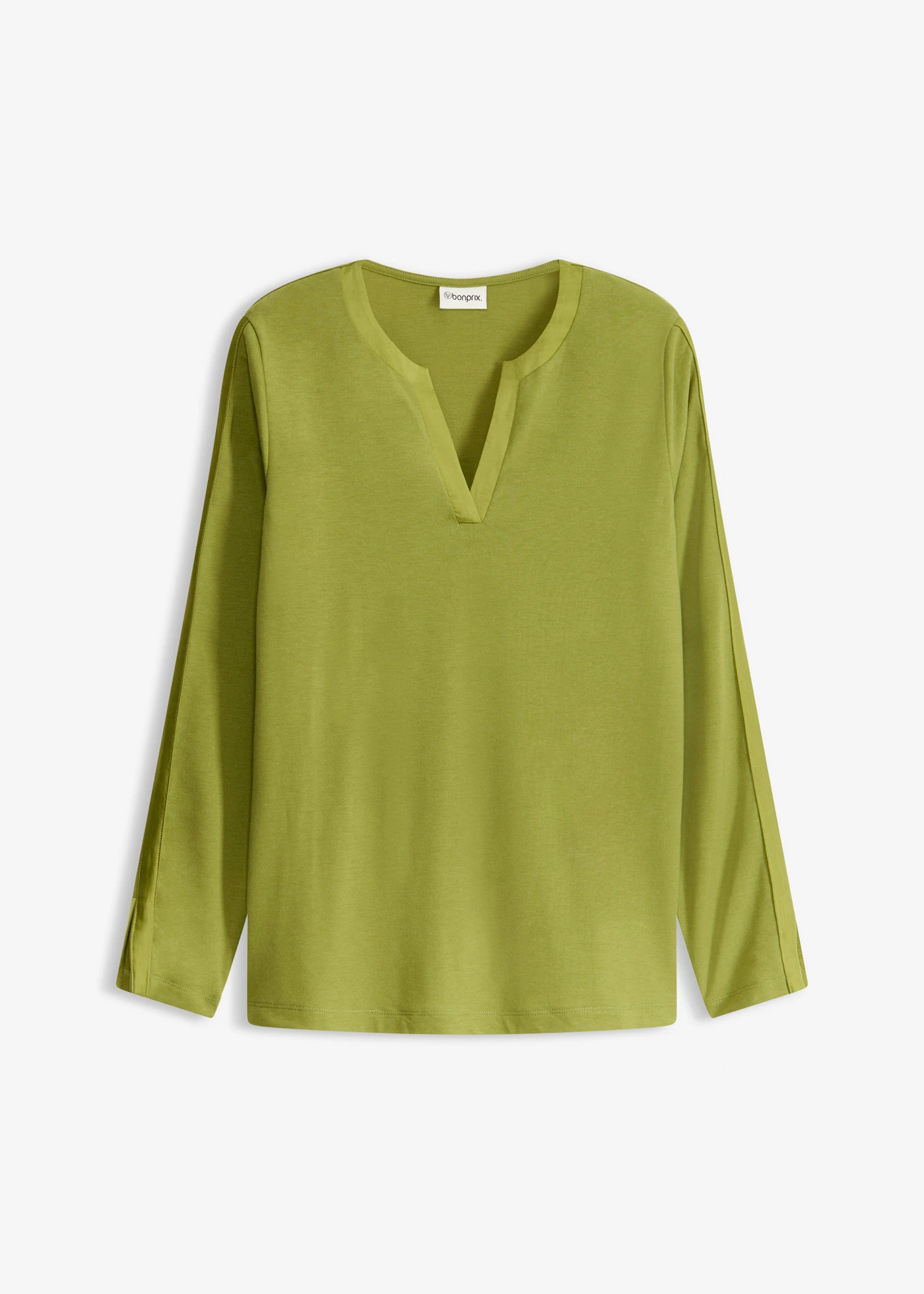 T-shirt manches longues avec empiècement satin • vert mousse • Boutique bonprix