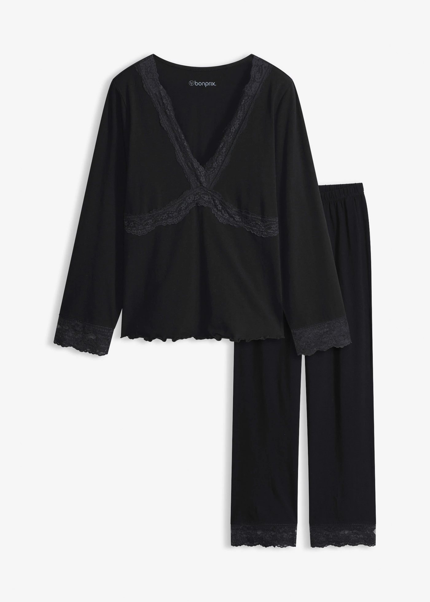 Pijama cu garnitură din dantelă • negru • magazin bonprix