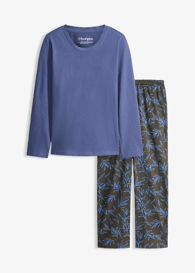 Pyjama 100% coton (2 bas et 1 haut) • bleu moyen-gris granit imprimé • Boutique bonprix