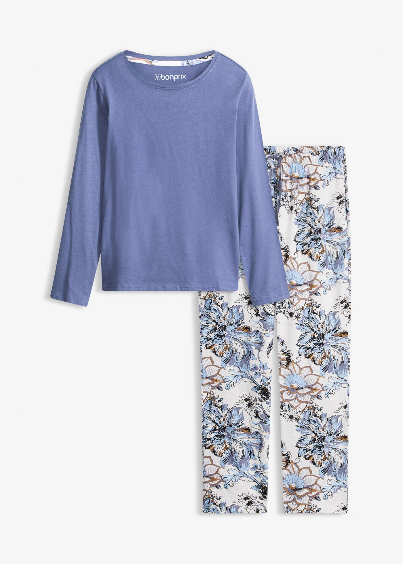 Pijama din bumbac moale • albastru blugi-bej natur melanj • magazin bonprix