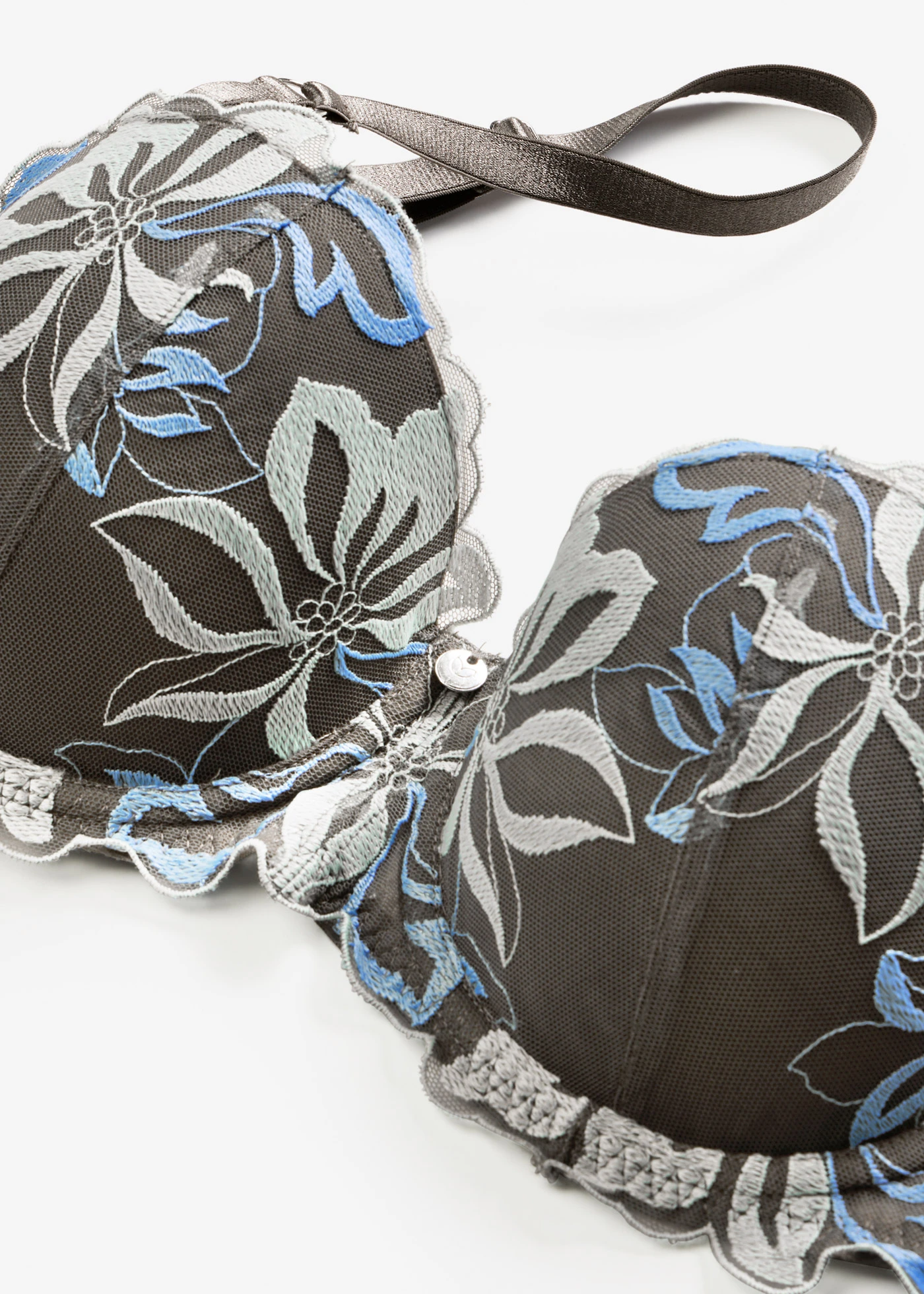 Balconette bh met elegant borduursel • granietgrijs-middenblauw gebloemd • bonprix online shop