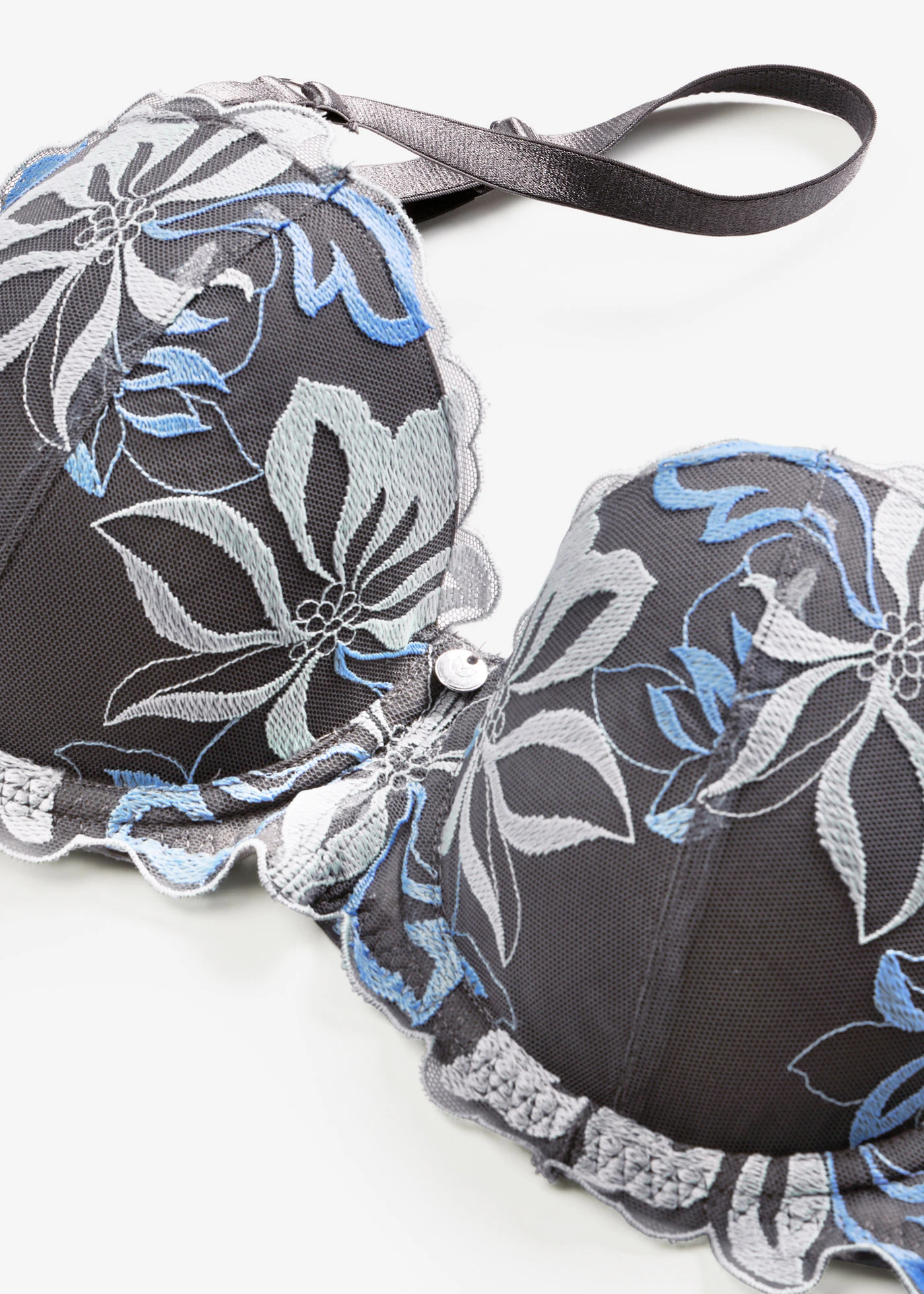 Sutien balconette cu broderie fină • gri-granit-albastru mediu floral • magazin bonprix