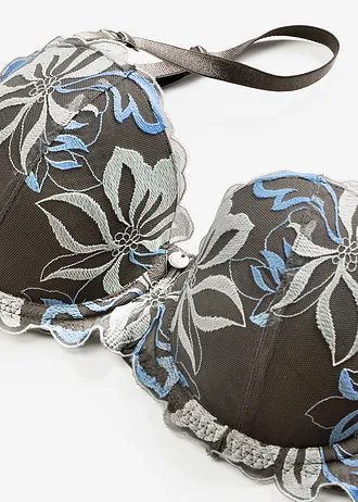 Balkonetová podprsenka s jemnou výšivkou • žulově šedo-středně modrá s květy • bonprix obchod