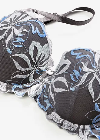 Sutien balconette cu broderie fină • gri-granit-albastru mediu floral • magazin bonprix