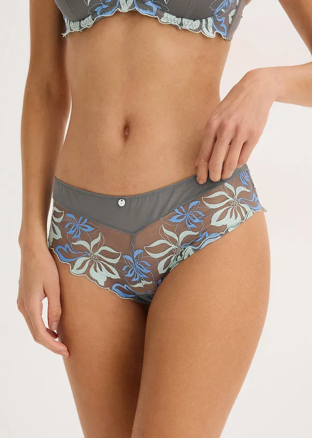 Hipster met delicaat borduursel, Kleur: granietgrijs-middenblauw gebloemd