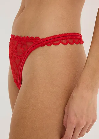 Tanga string van kant met hartjespatroon • salsarood • bonprix online shop