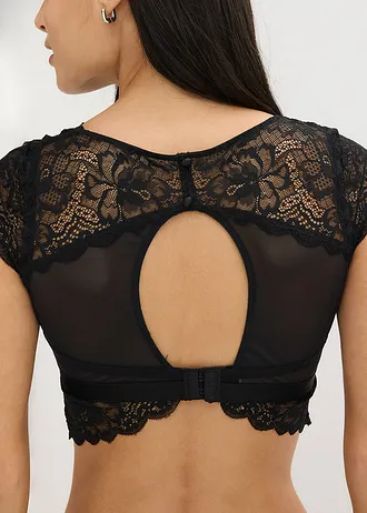 Biustonosz bustier bez fiszbinów, z kwiatową koronką • czarny • sklep bonprix