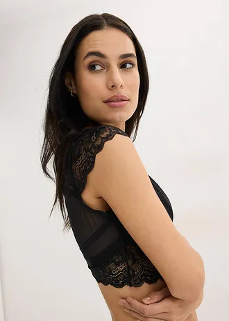 Bustieră fără armătură, cu dantelă florală • negru • magazin bonprix