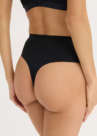 High waist string met transparante inzetstukken, Kleur: zwart