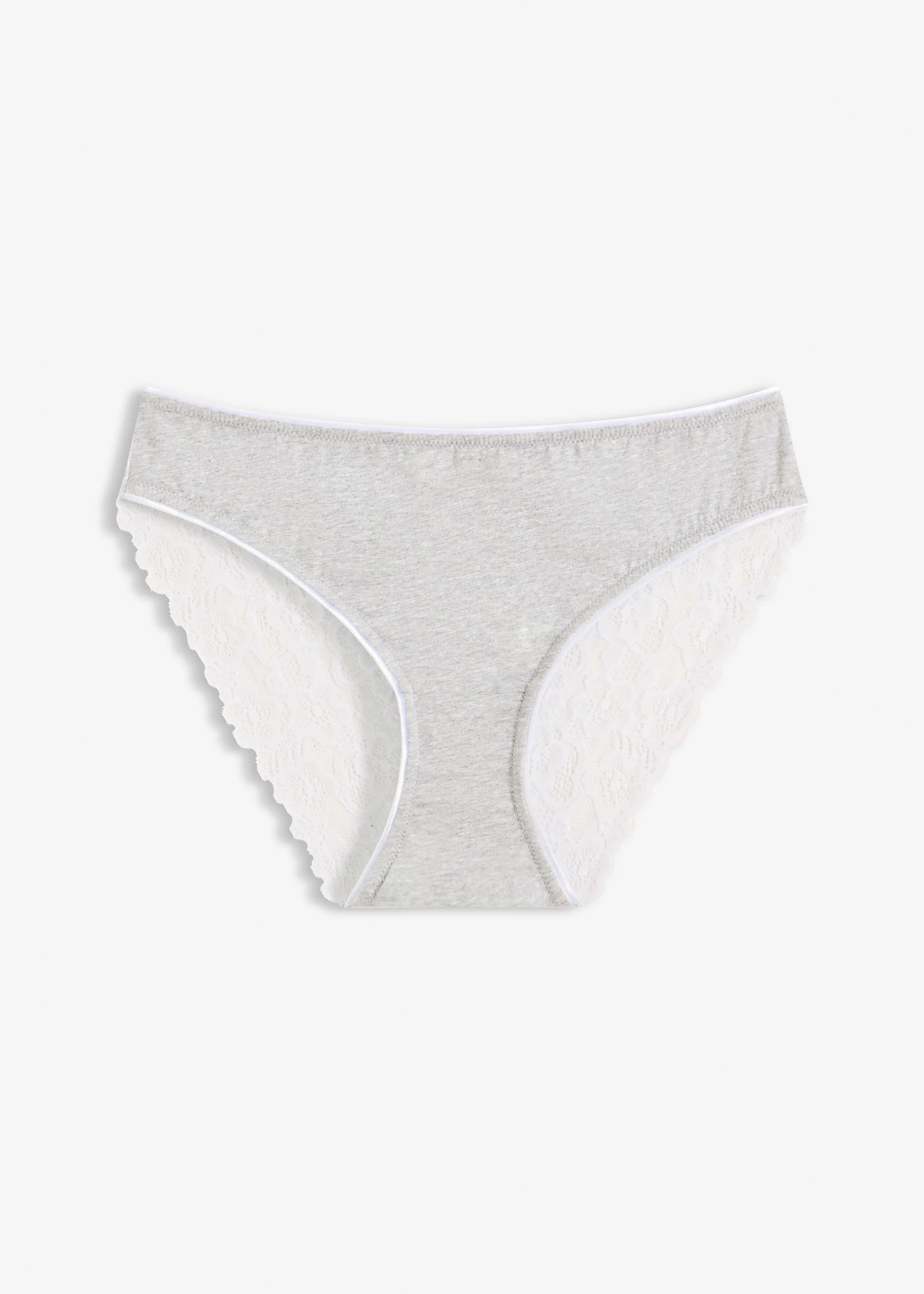 Slip coton et dentelle • gris clair chiné-blanc • Boutique bonprix