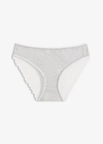 Slip met katoen en kant, Kleur: lichtgrijs gemêleerd-wit