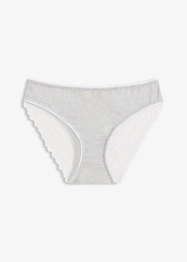 Slip coton et dentelle • gris clair chiné-blanc • Boutique bonprix