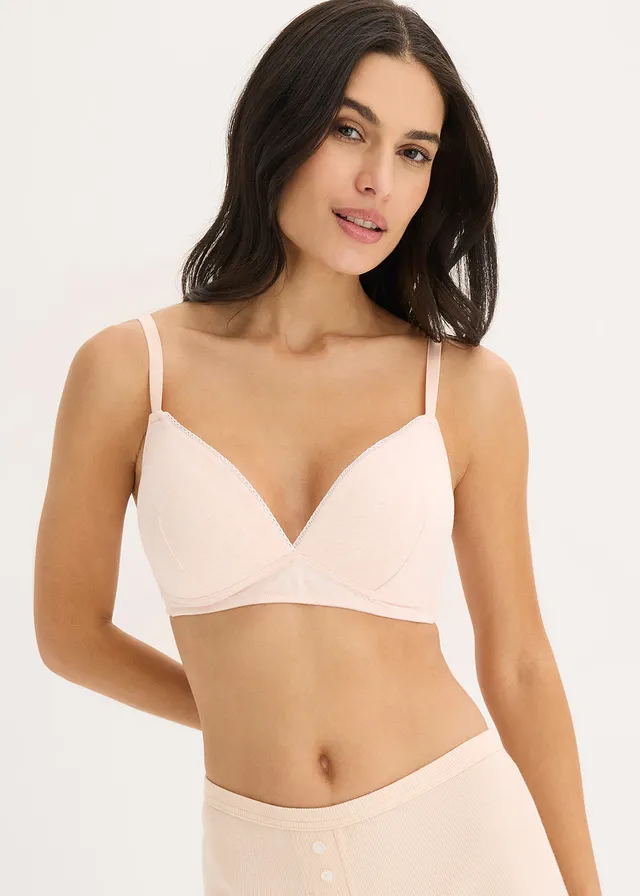 Lot de 2 soutiens-gorge coton à coques sans armatures, Couleur: rose soie chiné + gris clair chiné