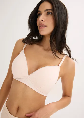 Sutien cu cupe fără armătură cu bumbac organic (set/2 buc.) • roz pal mătase melanj + gri deschis melanj • magazin bonprix