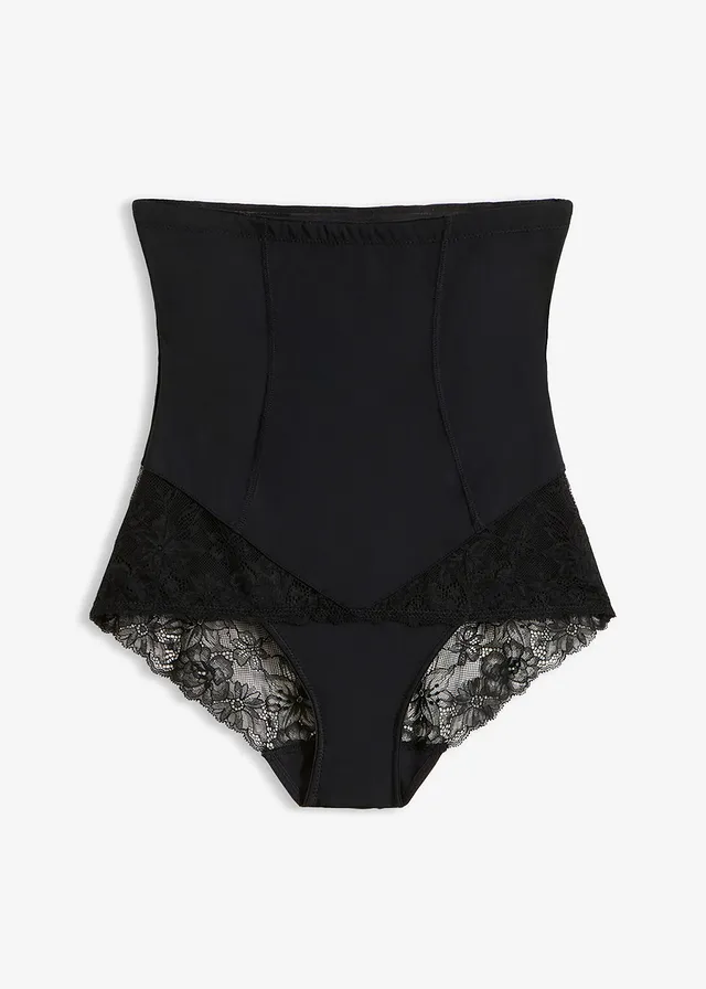Alakformáló száras alsó, High Waist, közepes formáló hatással, csipkével • fekete • bonprix áruház