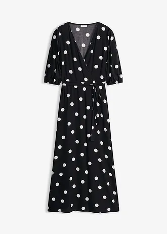 Rochie maxi din viscoză fluidă • negru/alb punctat • magazin bonprix