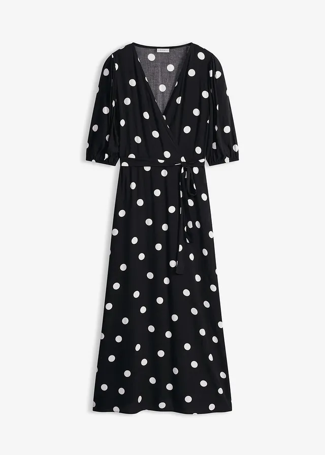 Maxi jurk van soepele viscose • zwart-wit gestippeld • bonprix online shop