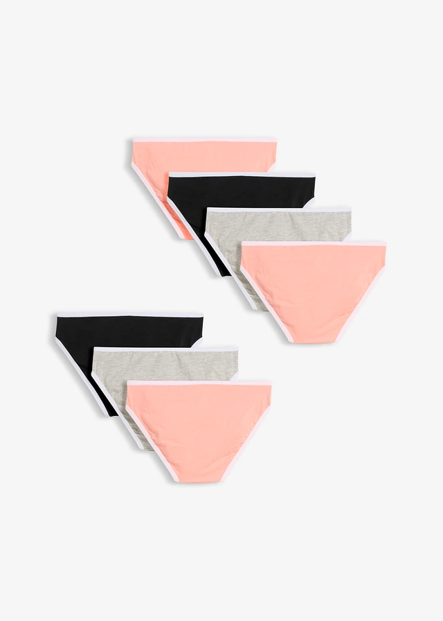 Lot de 7 slips coton, Couleur: rose saumon + noir + gris clair chiné