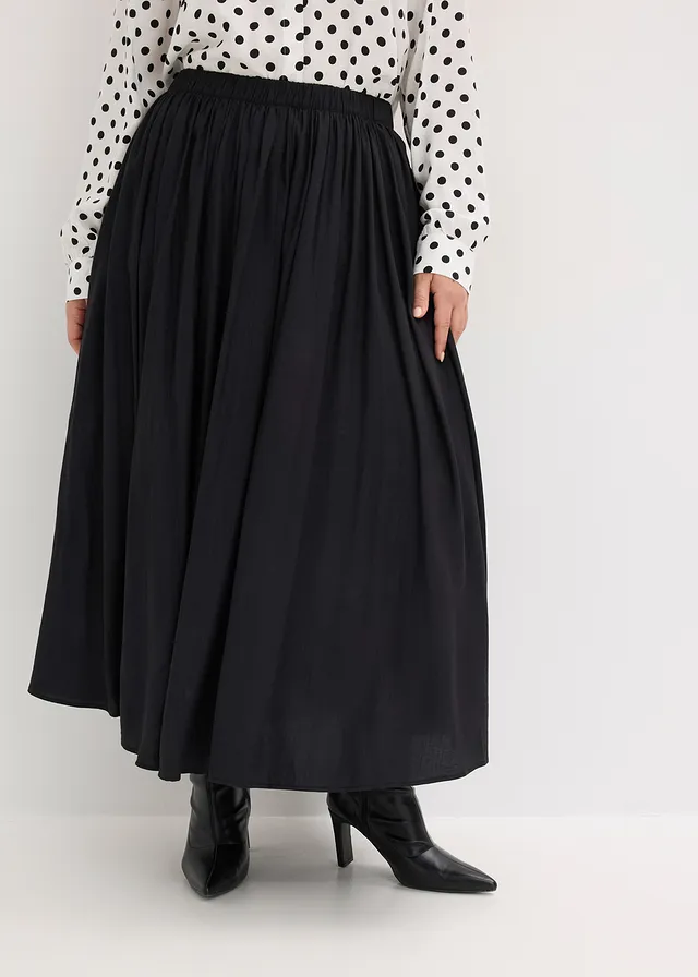 Jupe longue et fluide en viscose majoritaire, Couleur: noir