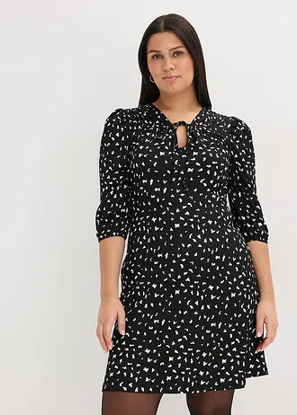 Robe trapèze en jersey, Couleur: noir graphique