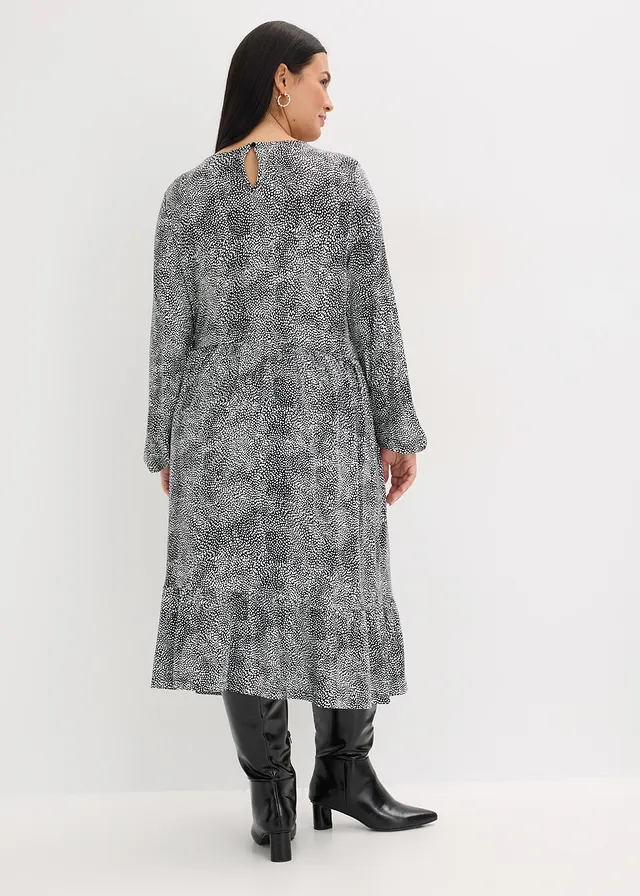 Robe midi en jersey viscose extensible, Couleur: noir / blanc