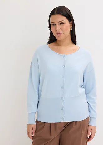 Gebreid vest in een katoenmix, Kleur: poederblauw