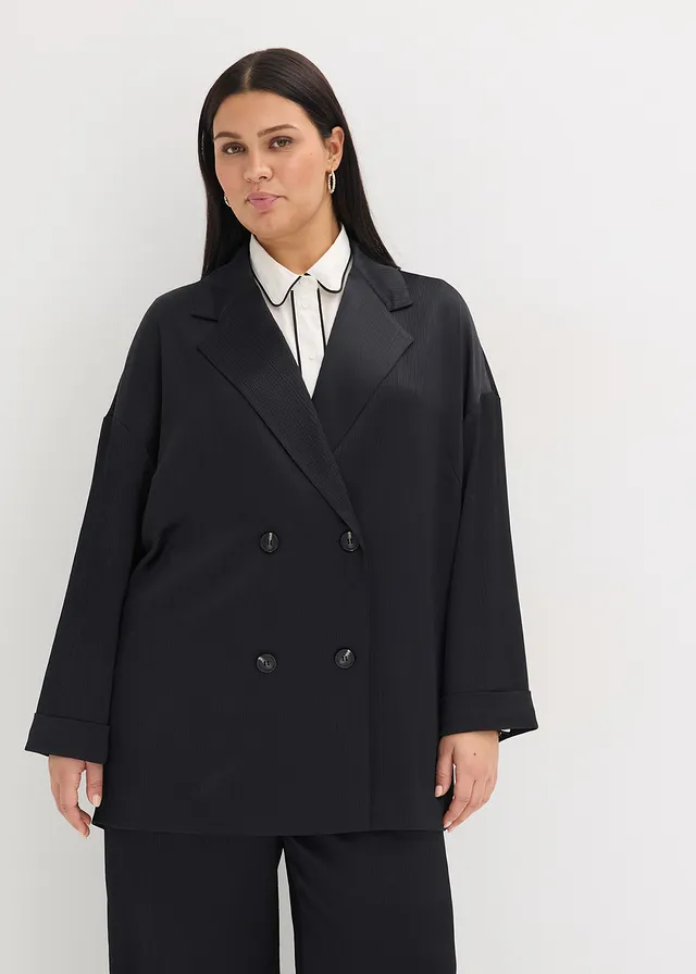 Oversized blazer met dubbele knoopsluiting, Kleur: zwart