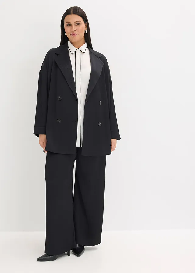 Oversized blazer met dubbele knoopsluiting, Kleur: zwart