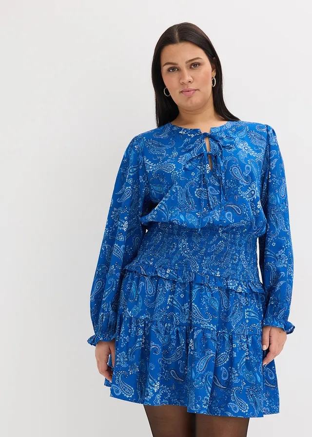Mini jurk van gestructureerde crêpe, Kleur: arctisch blauw paisley
