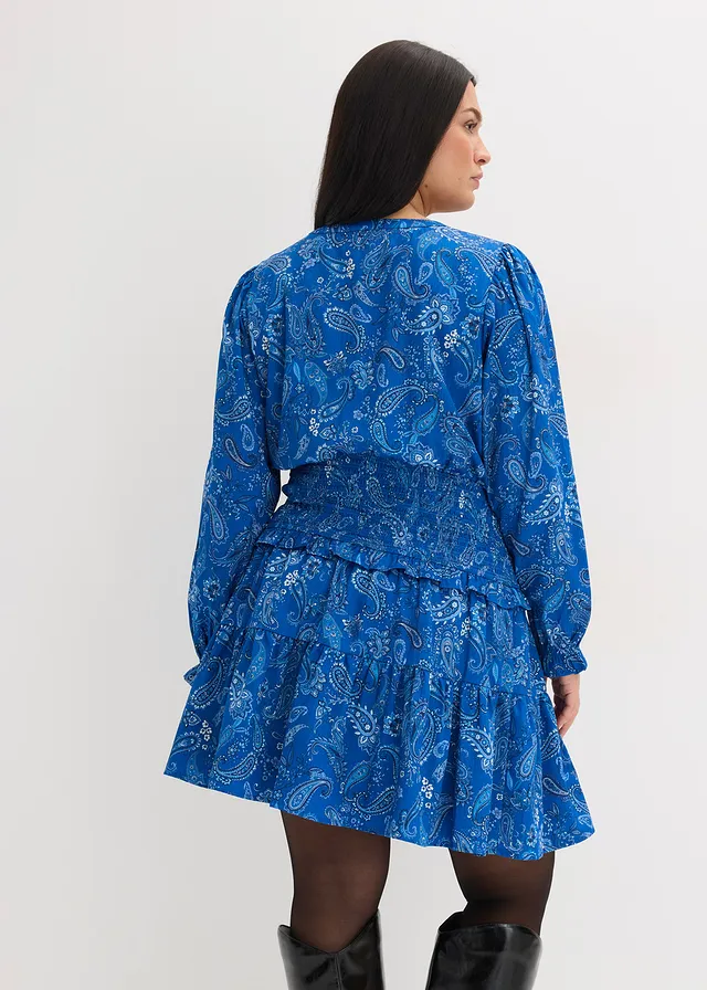 Robe courte en crêpe texturé, Couleur: bleu arctique paisley