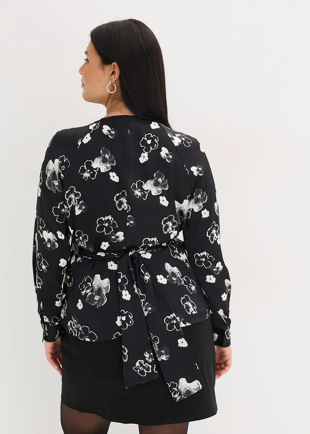 Blouse en satin fluide, Couleur: noir floral