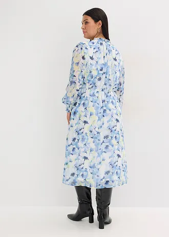 Chiffon jurk, Kleur: blauw gebloemd