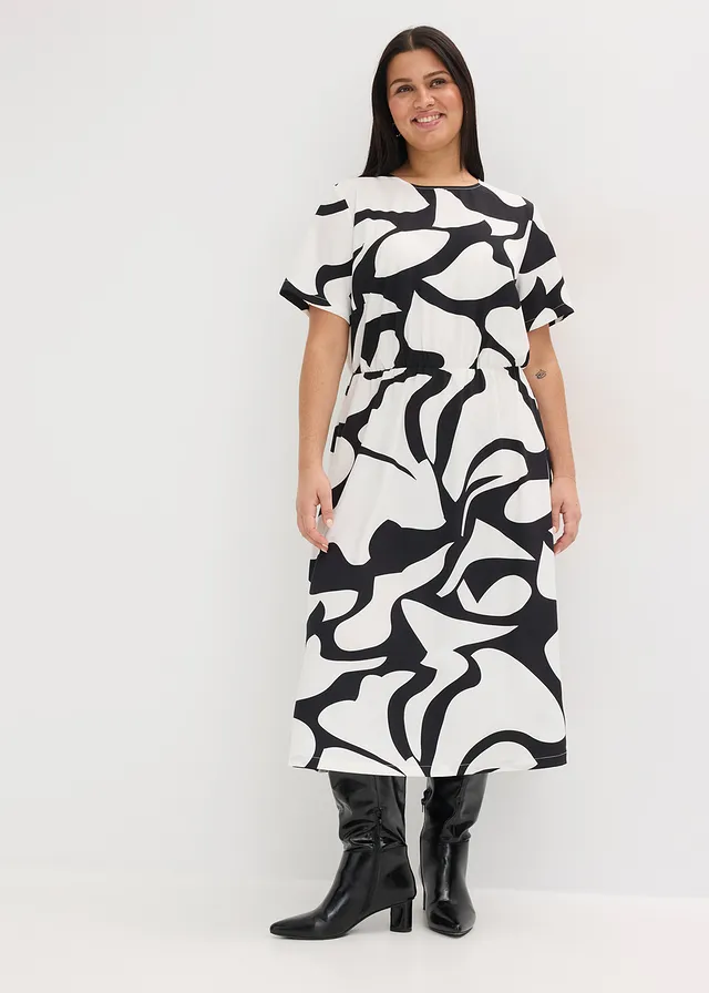 Robe midi, Couleur: noir / blanc