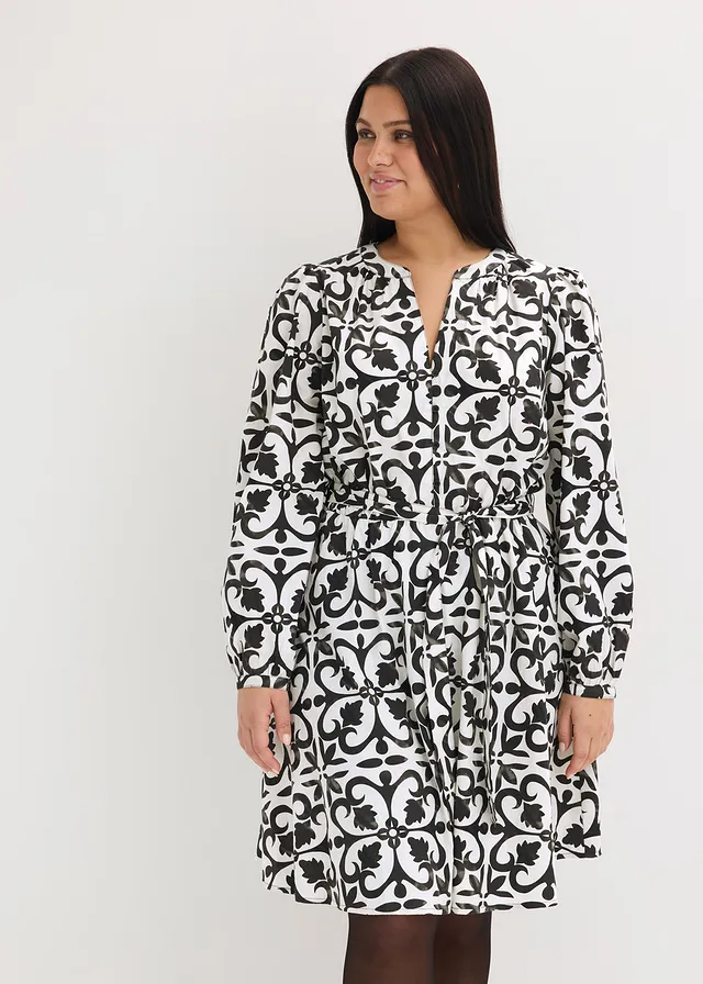 Robe imprimée, Couleur: blanc/noir imprimé