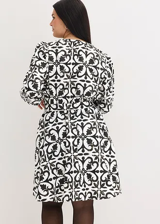 Gedessineerde jurk, Kleur: wit-zwart gedessineerd