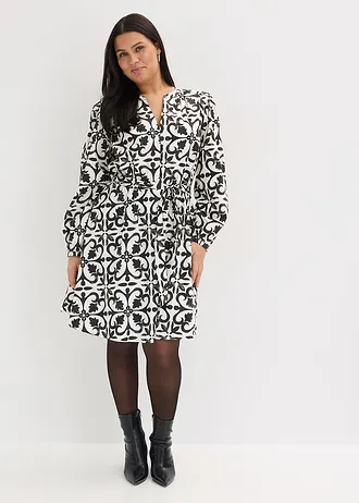 Gedessineerde jurk, Kleur: wit-zwart gedessineerd