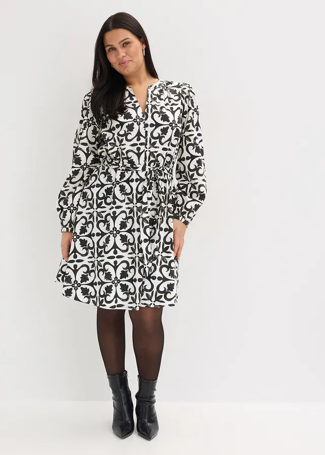 Robe imprimée, Couleur: blanc/noir imprimé
