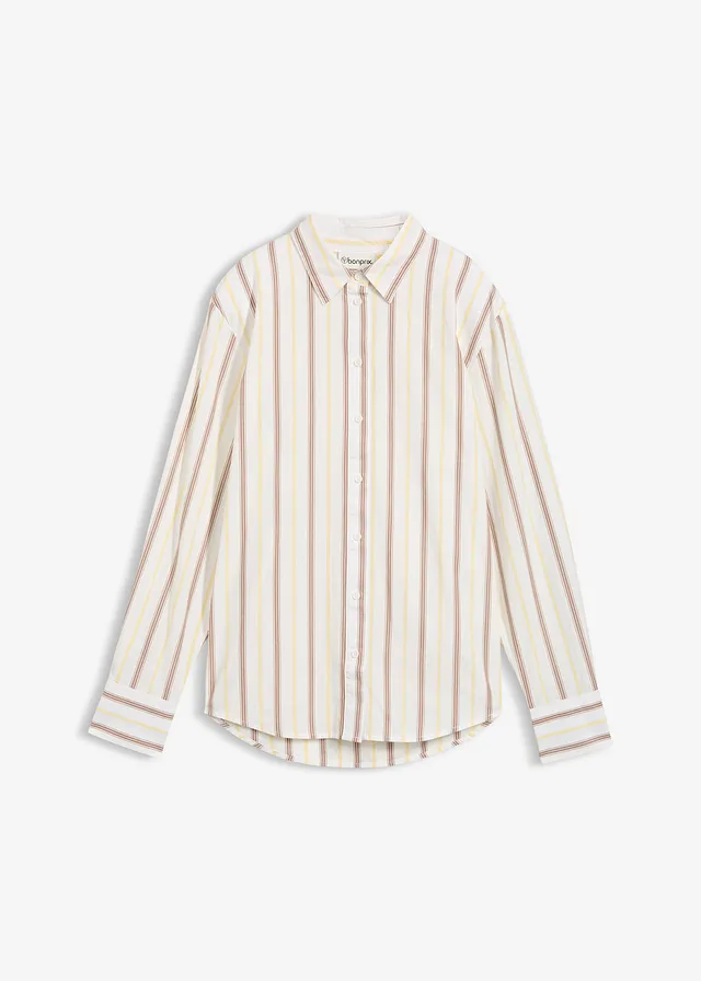 Overhemdblouse van katoen, Kleur: lichtgeel verticaal gestreept