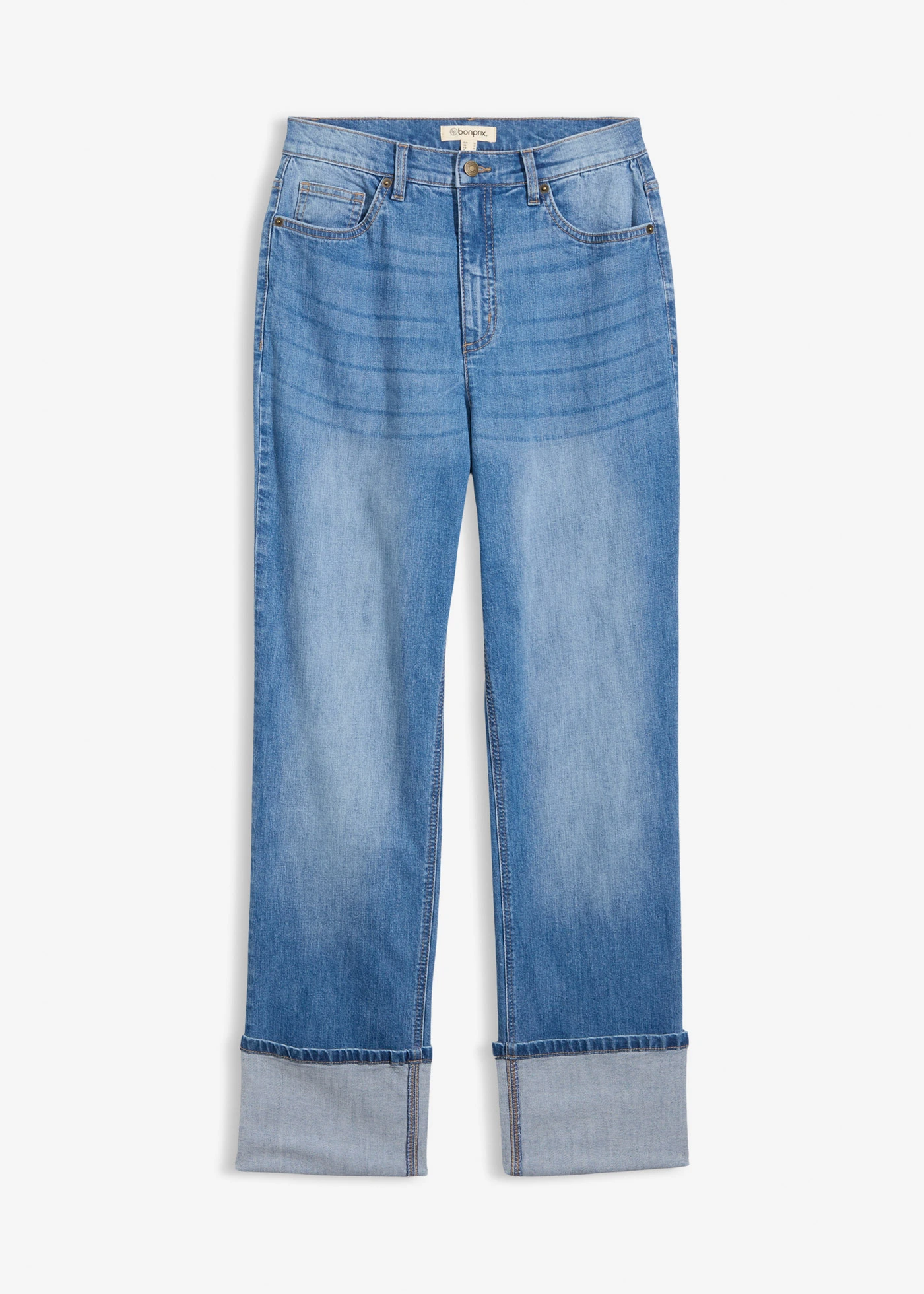 Loose fit straight jeans, high waist • middenblauw denim used • bonprix online shop