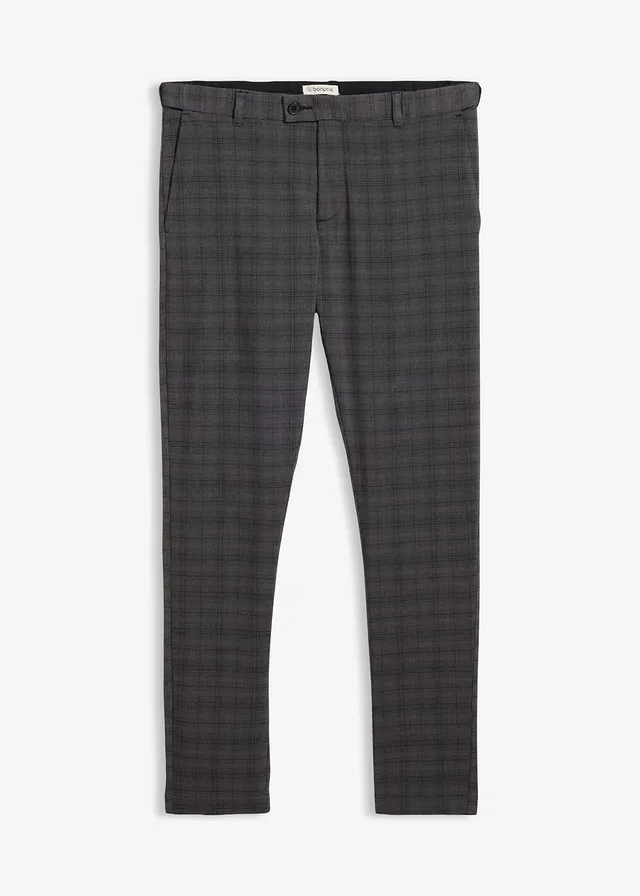 Pantaloni de costum din material cu stretch, cu talie elastică, Regular Fit • gri-antracit melanj-negru cadrilat • magazin bonprix